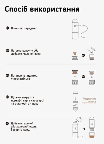 Портативная кофеварка iCafilas Travel Espresso Maker ME2218 Черная (ME2218B) ME2218B фото